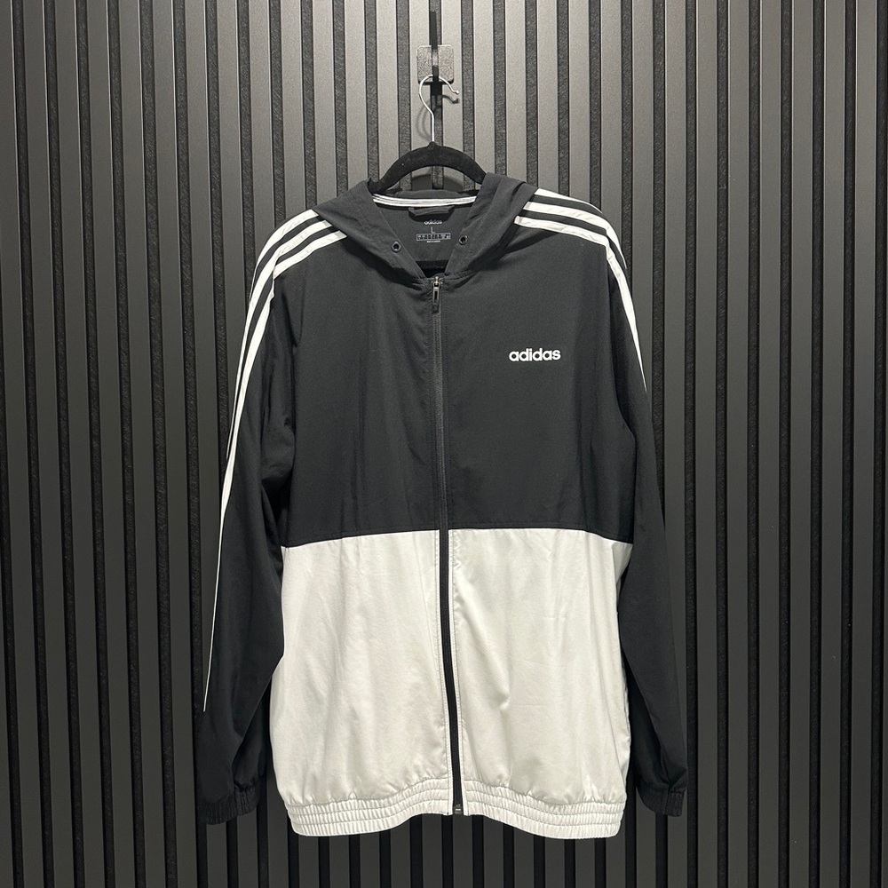 Adidas Black and White Hooded Zip Up